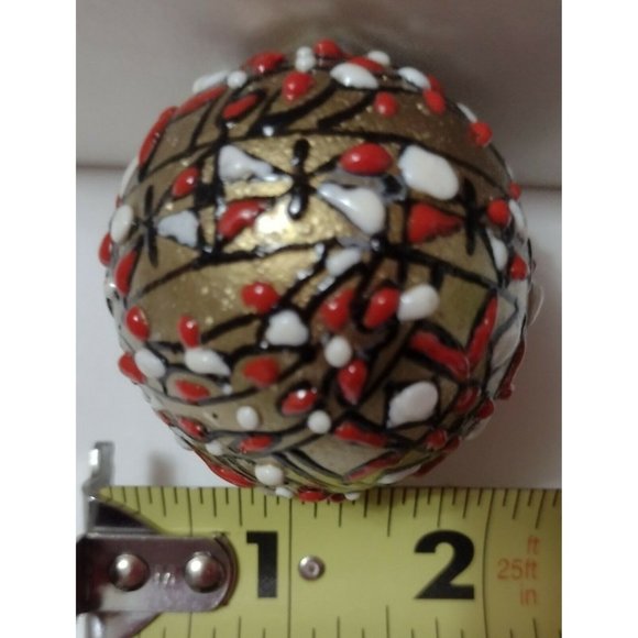 Romanian Pysanky Hand Painted Real Easter Egg Gold Red Checked Multi-color - Picture 4 of 4